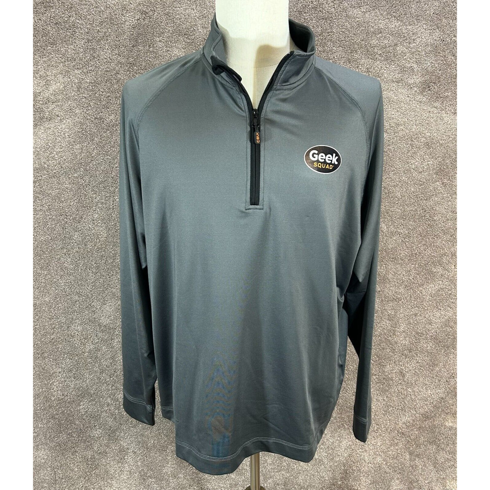 Geek Squad Sweater Men XL Gray 1/4 Zip Pullover Sweatshirt Cutter & Buck Stretch